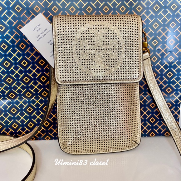 Tory Burch Handbags - 🏵NEW🏵🏅Tory Burch logo perforated metallic phone cross-body bag/shoulder bag